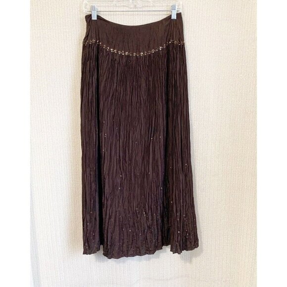 Talbots Women’s Crepe SILK Maxi Skirt 6 Brown Beaded Sequin Boho Glam Chic - Picture 12 of 12